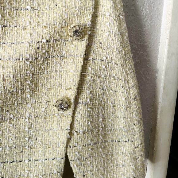 Self-Portrait Yellow Bouclé Tweed Crystal Button Mini Skirt Size 6 - Picture 4 of 7